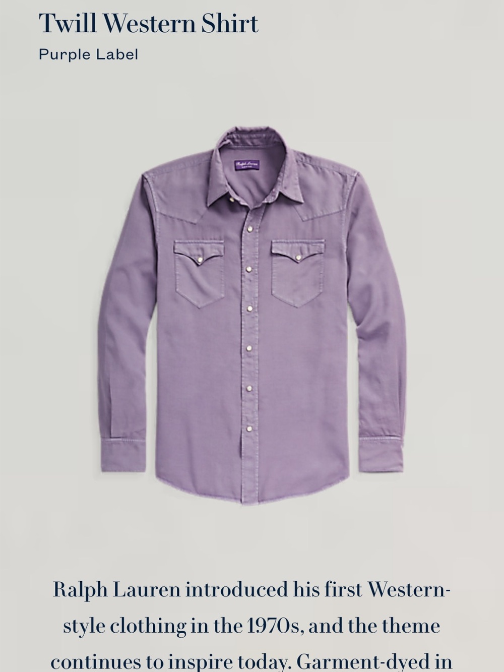 Ralph Lauren Purple Label Lavender Twill Western Shirt
